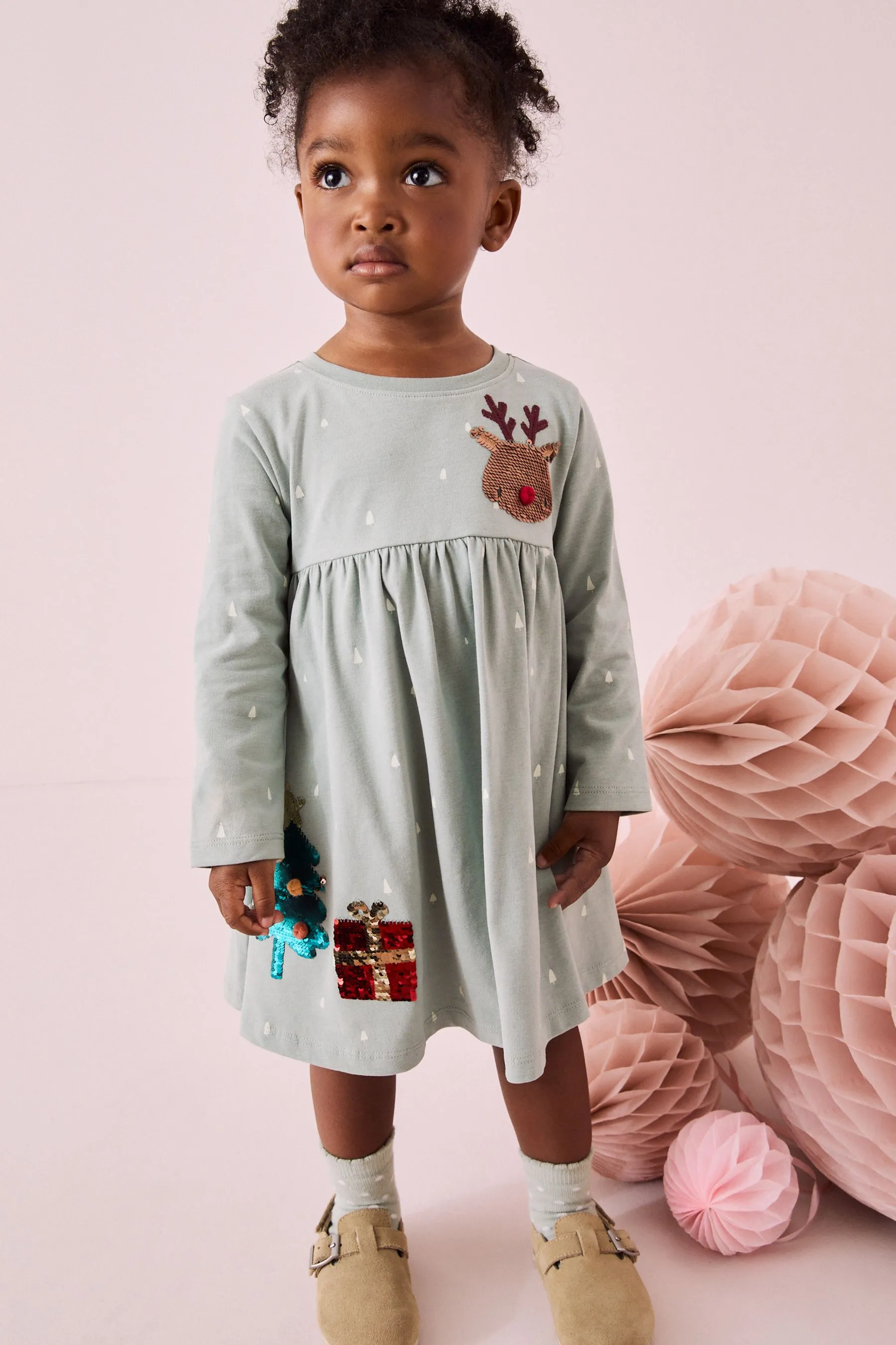 100% Cotton Long Sleeve Jersey Christmas Dress (3mths-7yrs)    