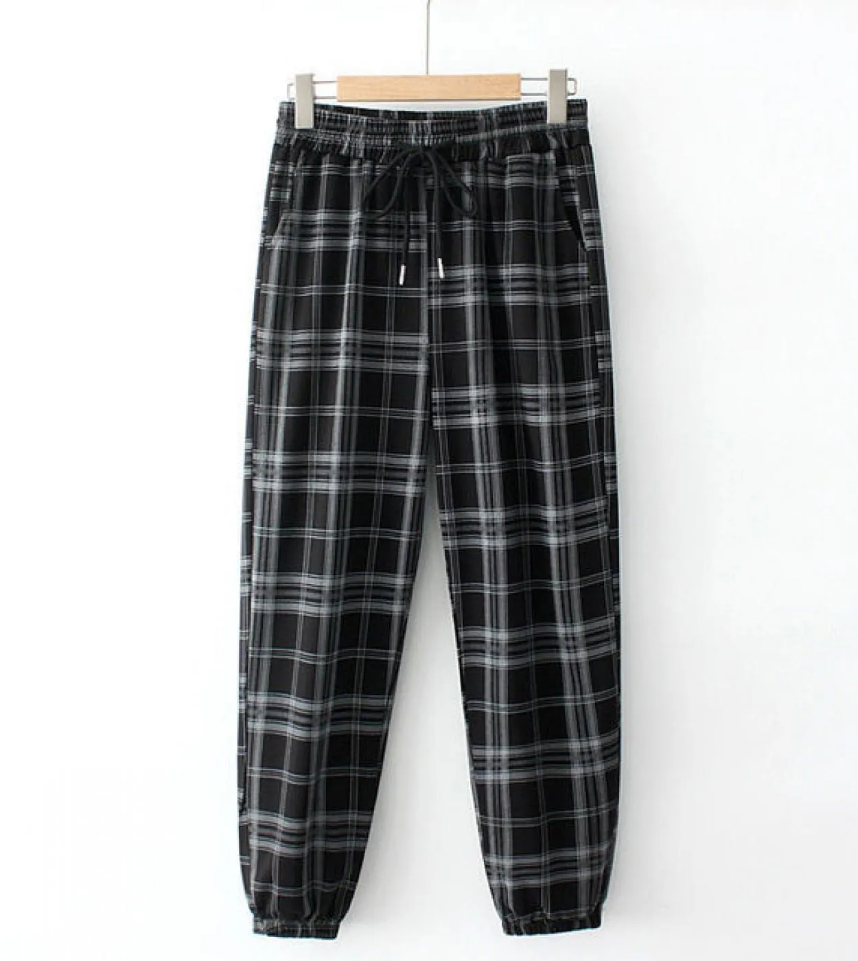 2022 primavera estate moda donna elastico in vita pantaloni scozzesi larghi tutti abbinati pantaloni casual Harem pantaloni femm
