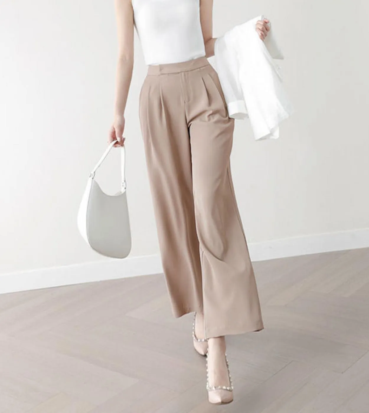 2022 primavera estate nuova moda donna vita alta pantaloni larghi bianchi tutti abbinati pantaloni larghi solidi casual pantalon