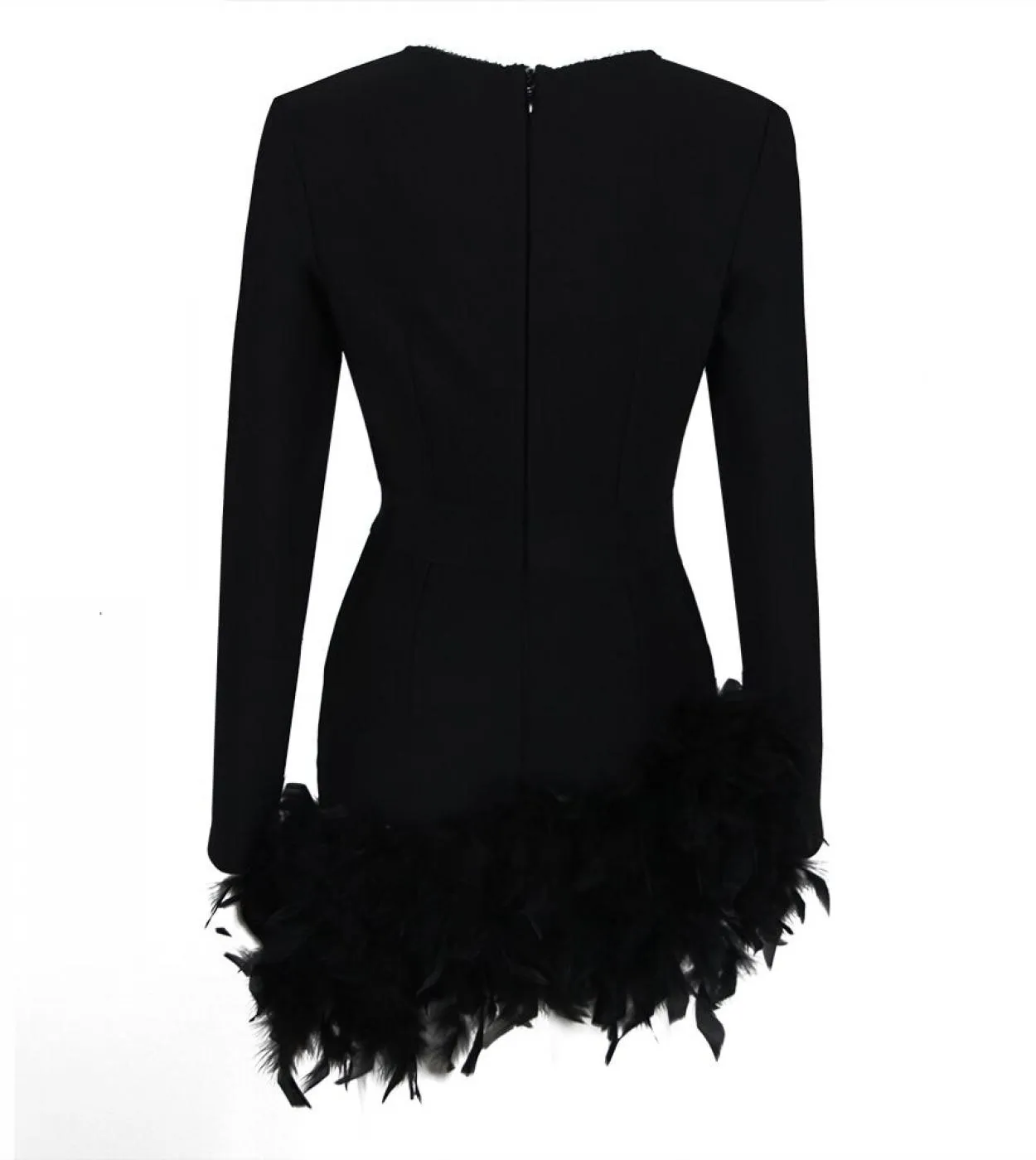 2023 Nuovi arrivi Mini vestito dalla fasciatura delle donne Scollo a V Piume Manica lunga Elegante aderente Celebrity Evening Pa