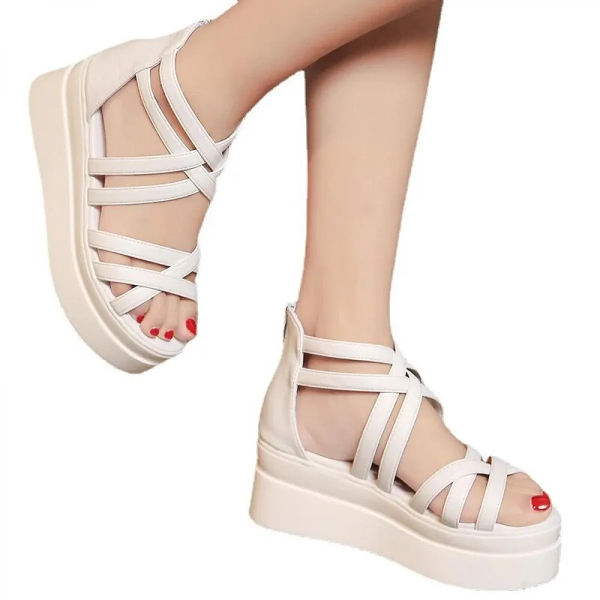 2023 Sandali da donna Sandali con zeppa da donna estivi Scarpe con punta aperta con suola spessa Donna Nuove scarpe romane Sanda