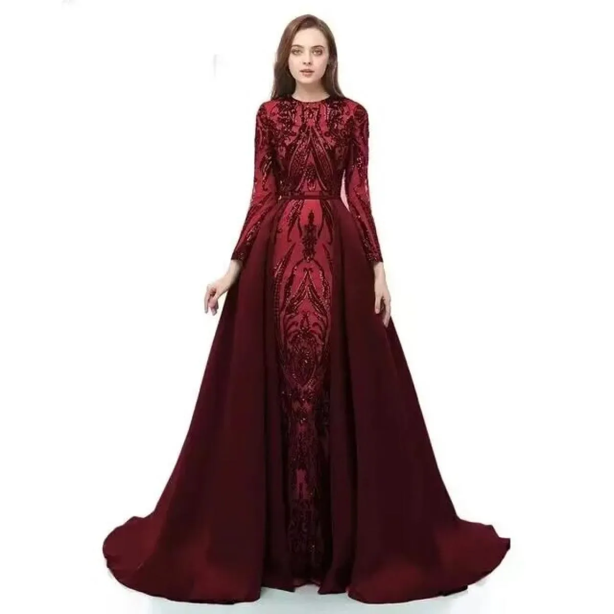 Abiti da sera a maniche lunghe Robe De Soiree Musulmano Verde Paillettes Marocchino Caftano Abiti da sera formale da ballo di fi
