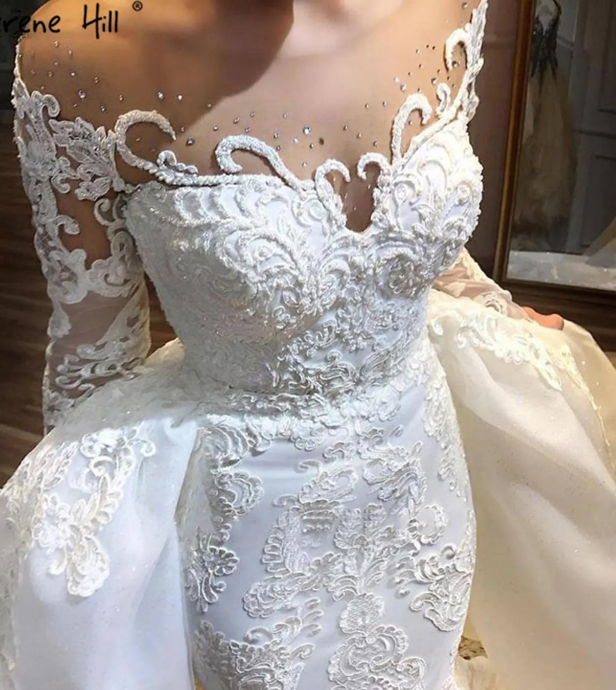 Abiti da sposa con gonna staccabile avorio Serene Hill 2023 Abito da sposa elegante con perline a sirena di lusso Ha2504 Custom