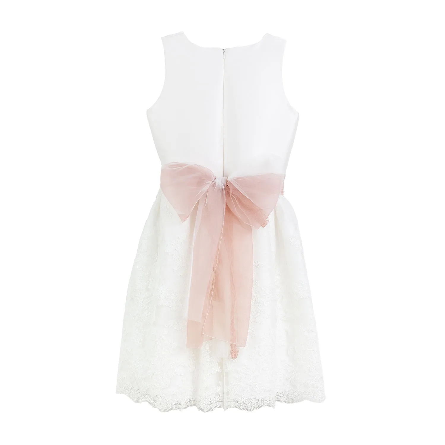 Abito Bianco In Mikado E Tulle Con Pizzo Rosa