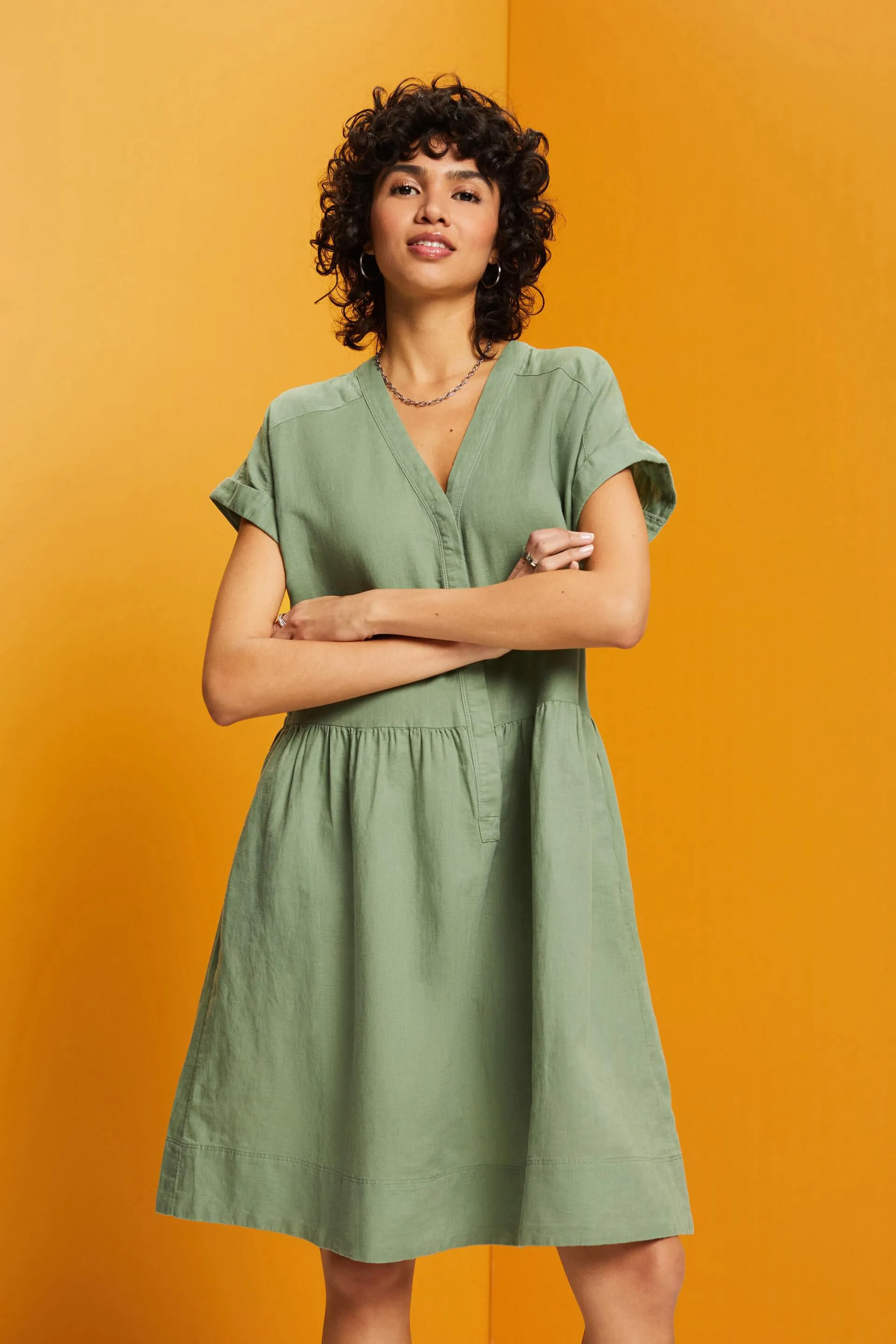 Abito camicia in cotone e lino
