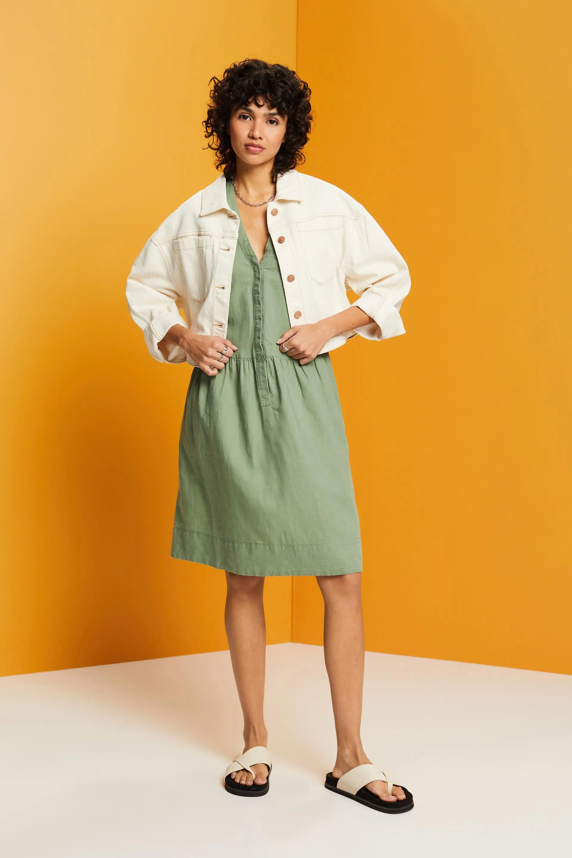 Abito camicia in cotone e lino