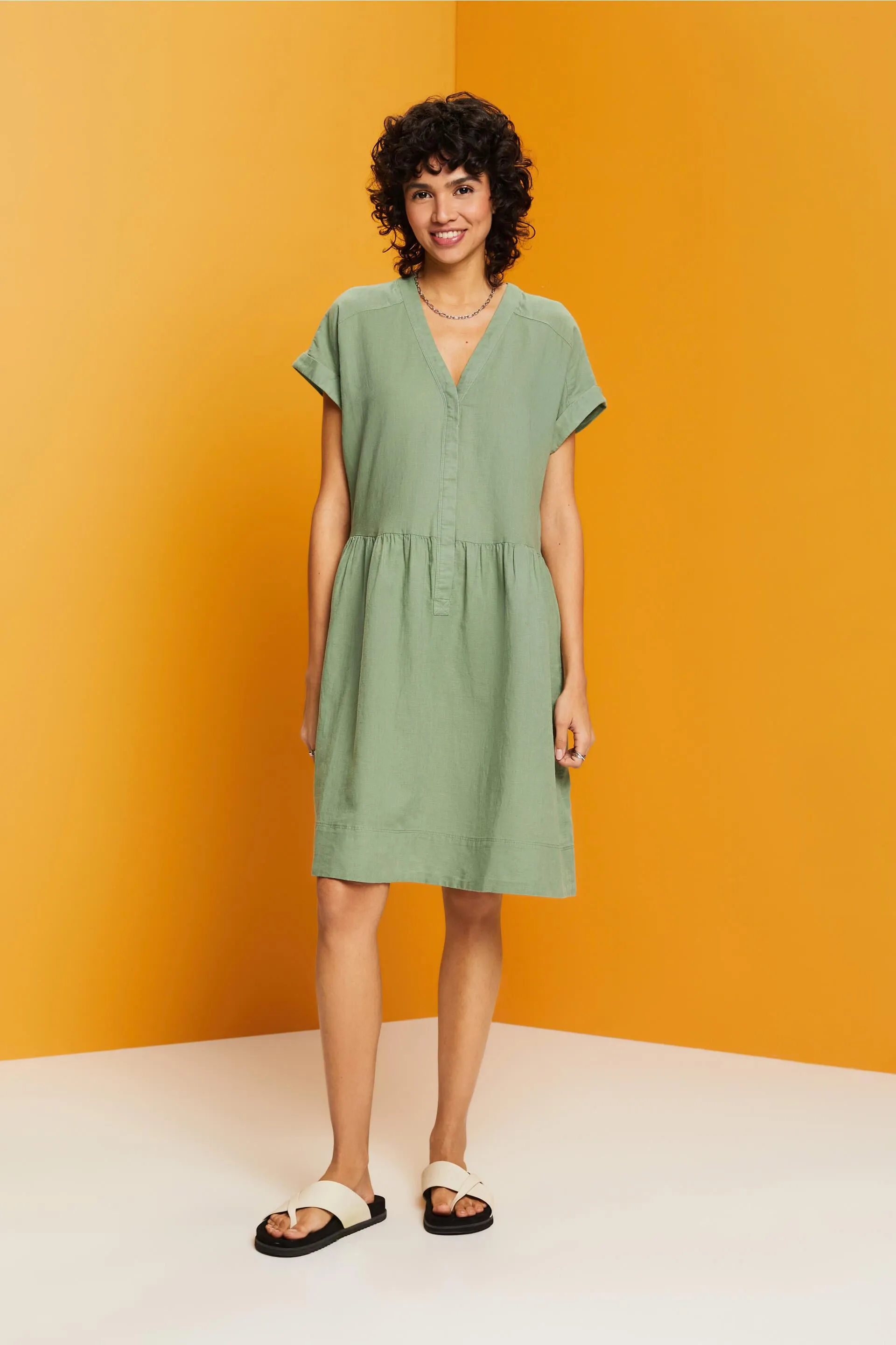 Abito camicia in cotone e lino