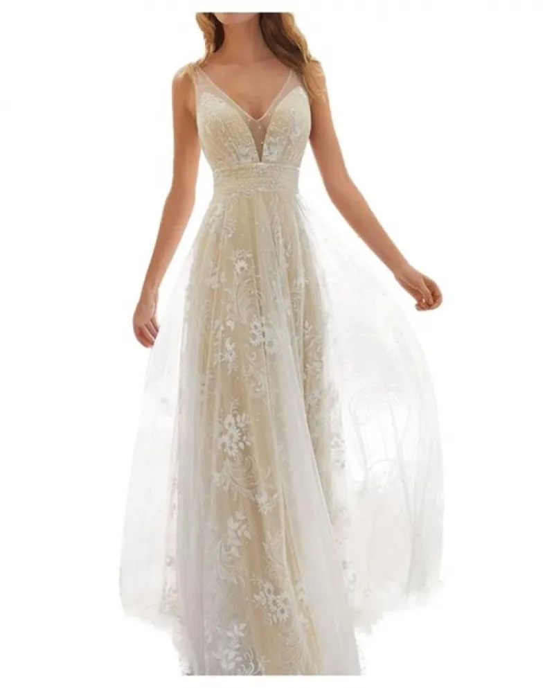 Abito da sposa in pizzo elegante Abito da sposa in pizzo senza maniche da donna Abito bianco per le donne Fodero per feste Lungh