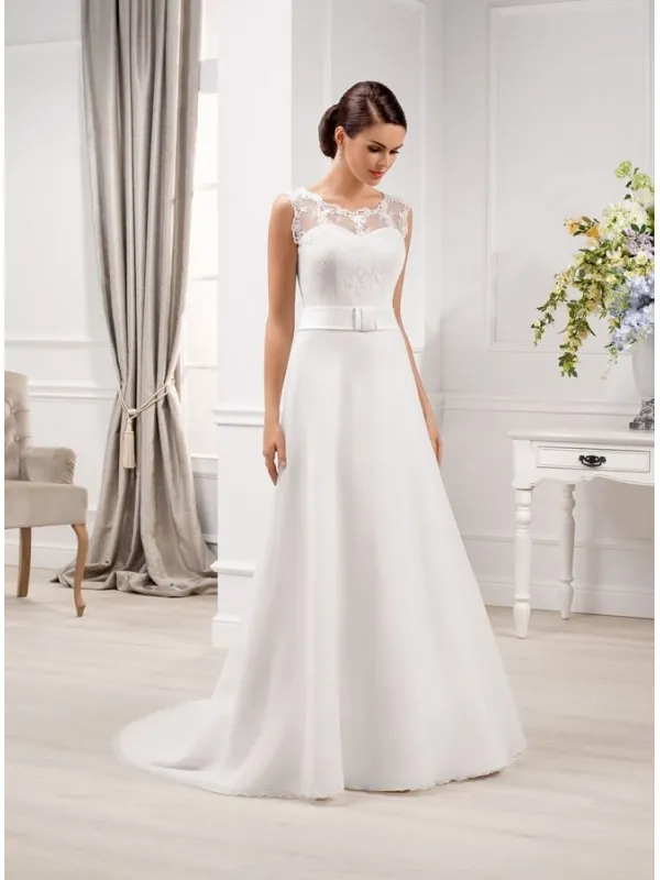 Abito da Sposa Semplice Economico in georgette con corpetto in pizzo elegante