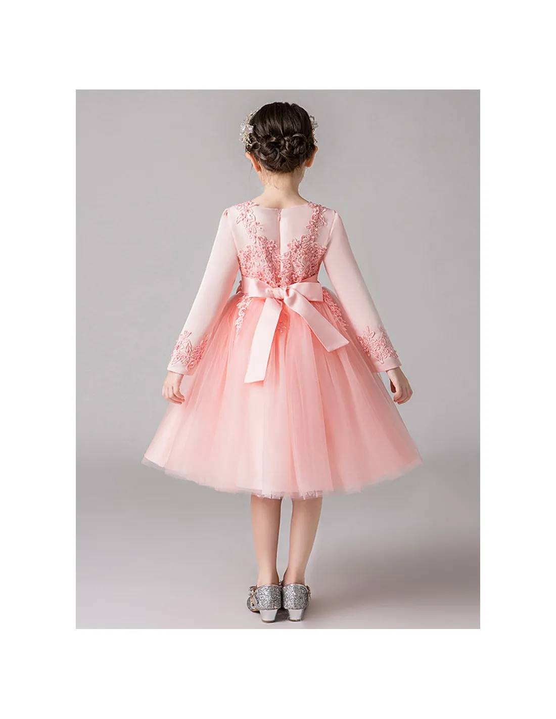 Abito damigella bimba in pizzo maniche lunghe disponibile in vari colori