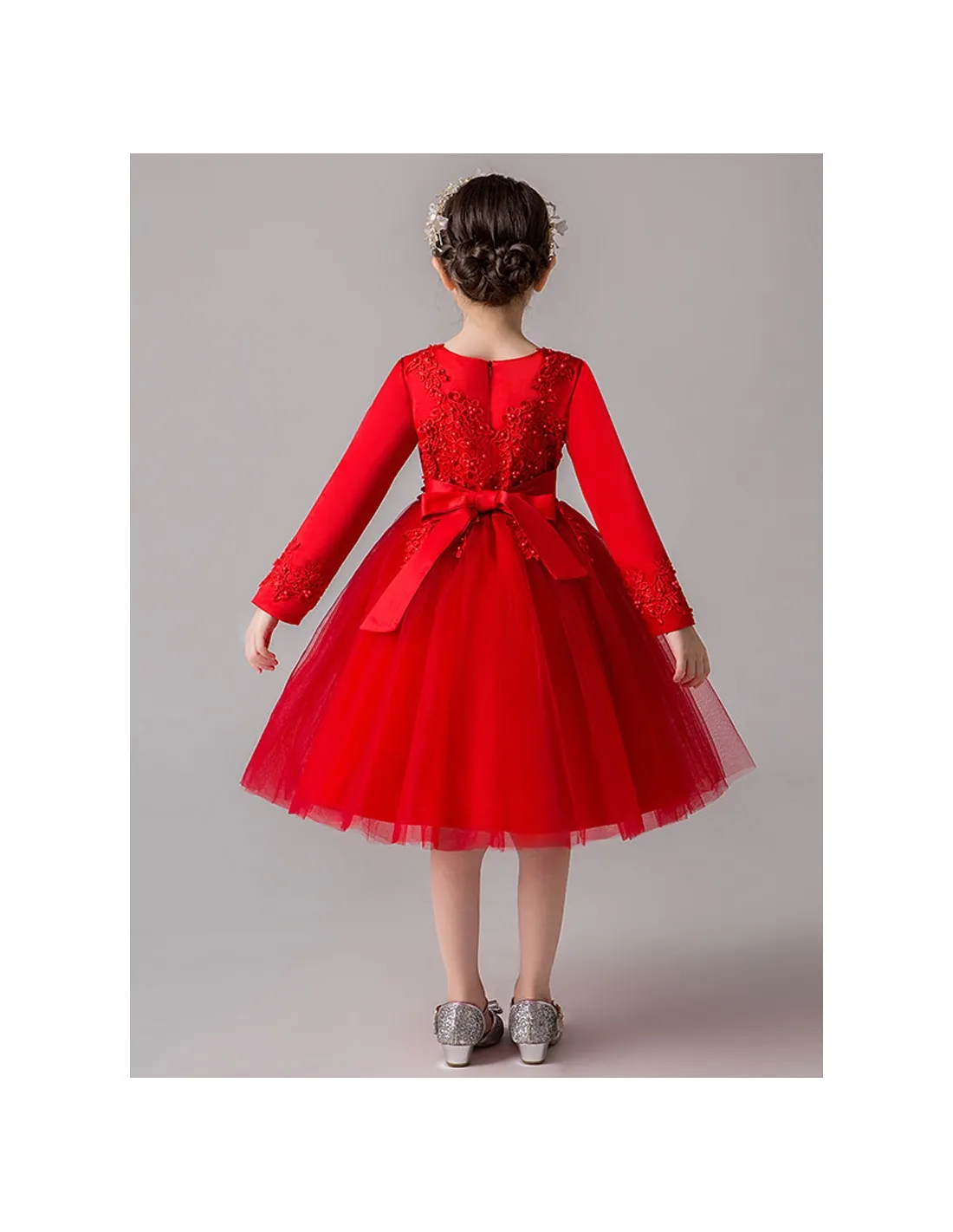 Abito damigella bimba in pizzo maniche lunghe disponibile in vari colori
