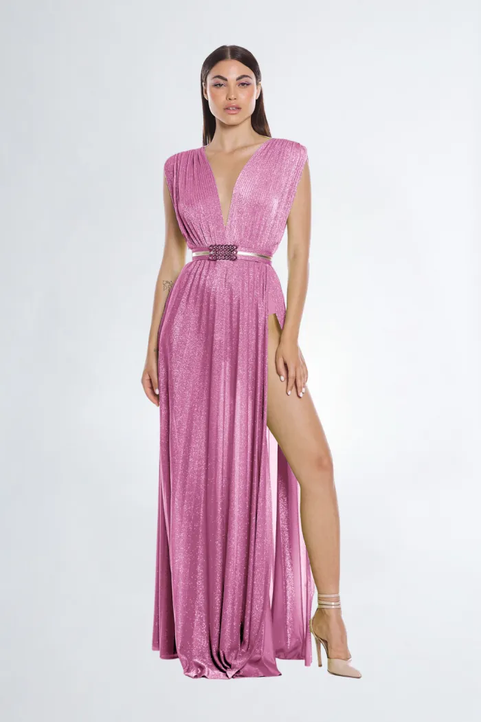 ABITO LUNGO FUCSIA DONNA RELISH GLITTER CON CINTURA GRAZIK