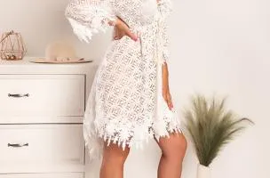 Abito midi estivo in pizzo Vigadona, bianco