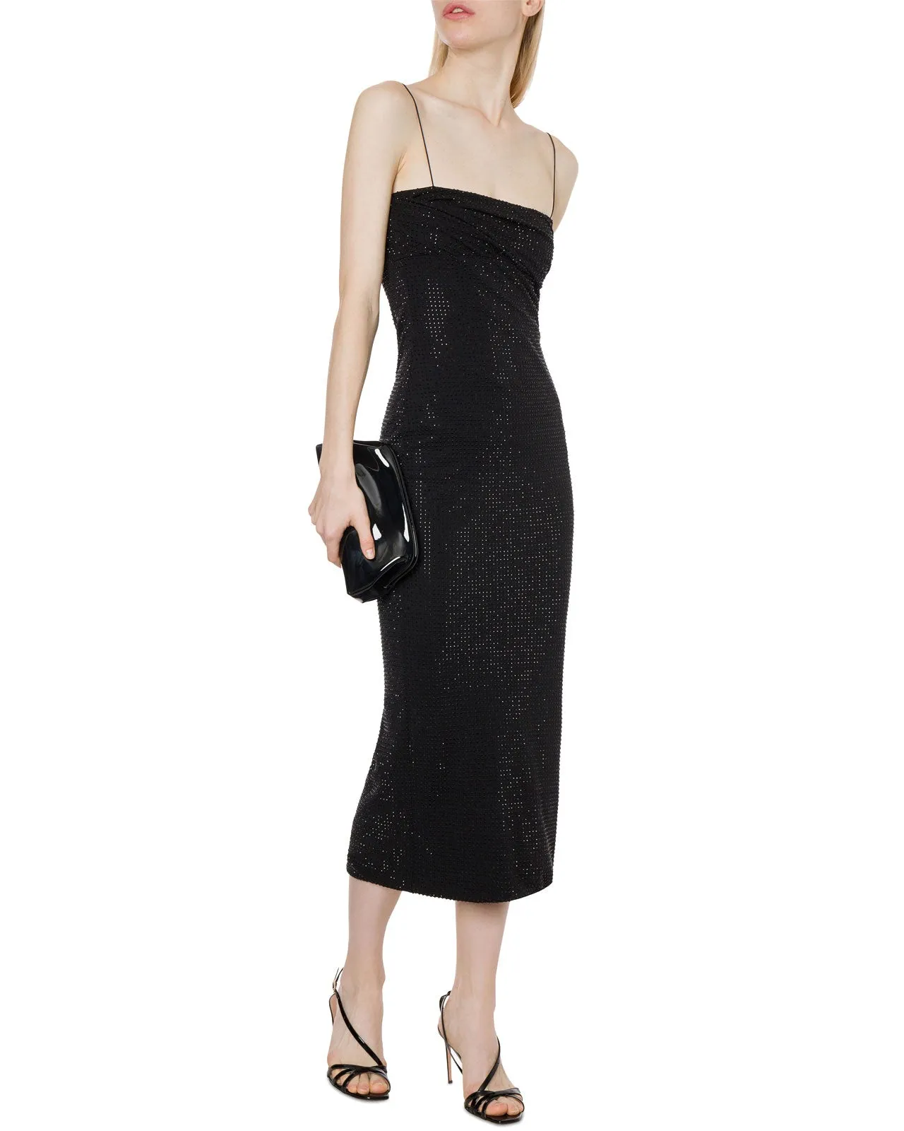 Abito tubino midi strass nero