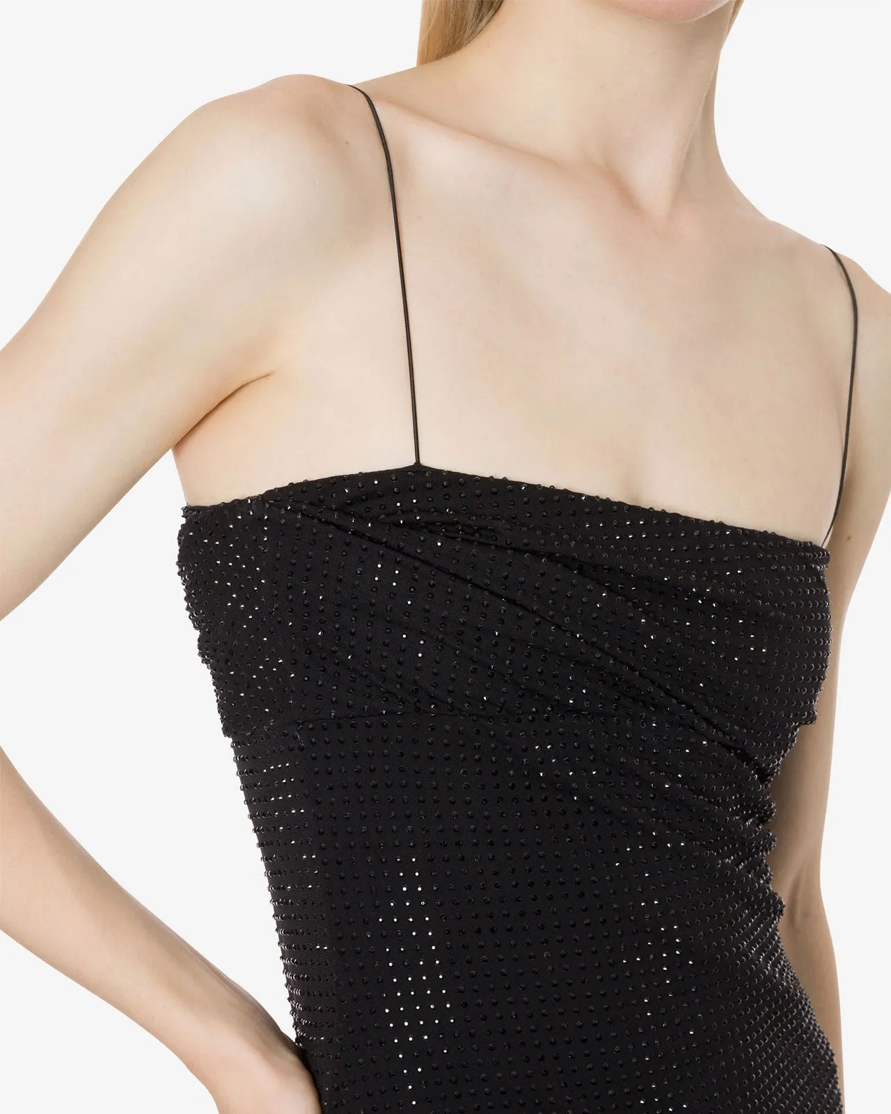Abito tubino midi strass nero