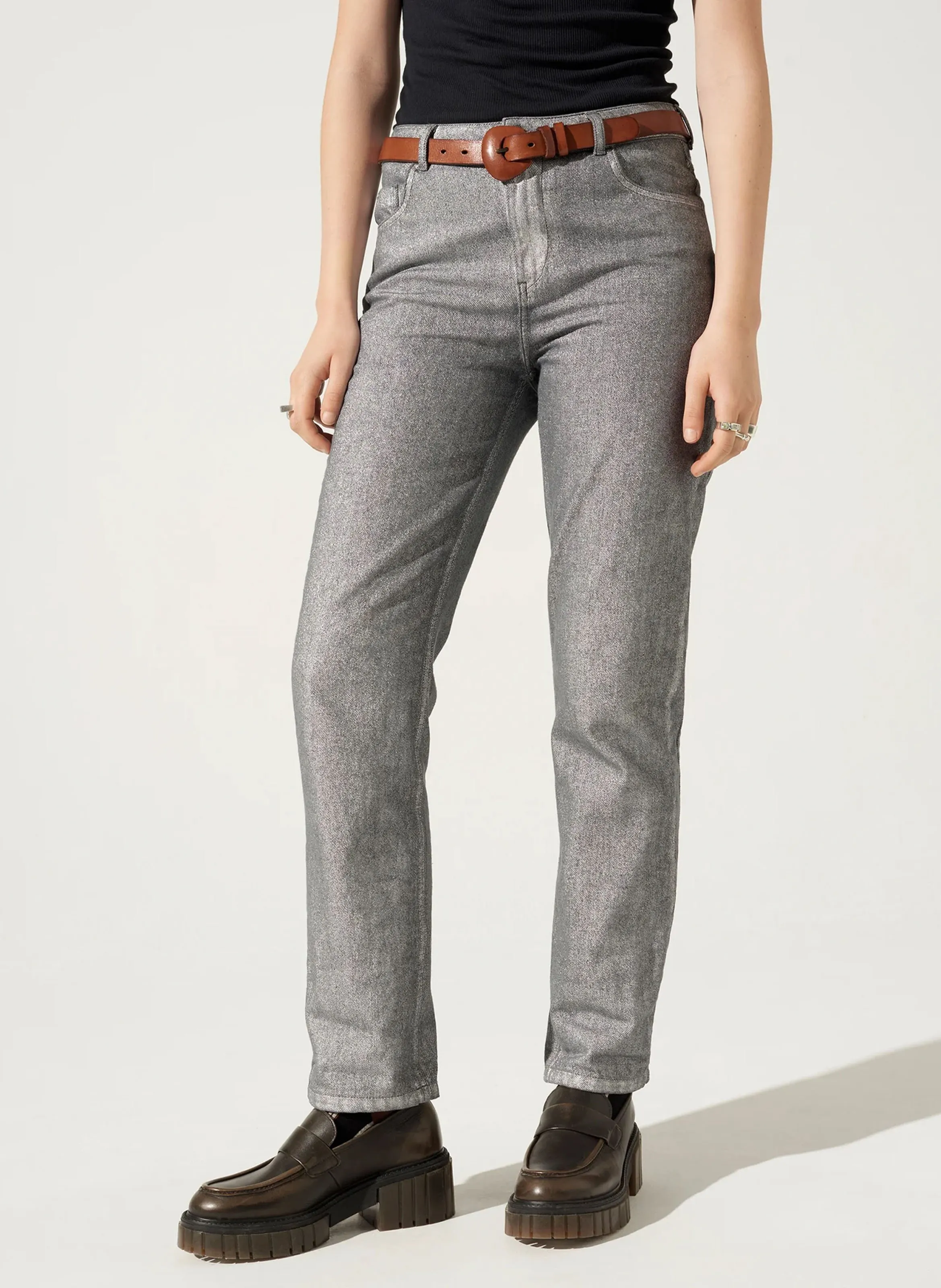  ACOTE   SARA - Jeans slim a vita alta in cotone | Grigio