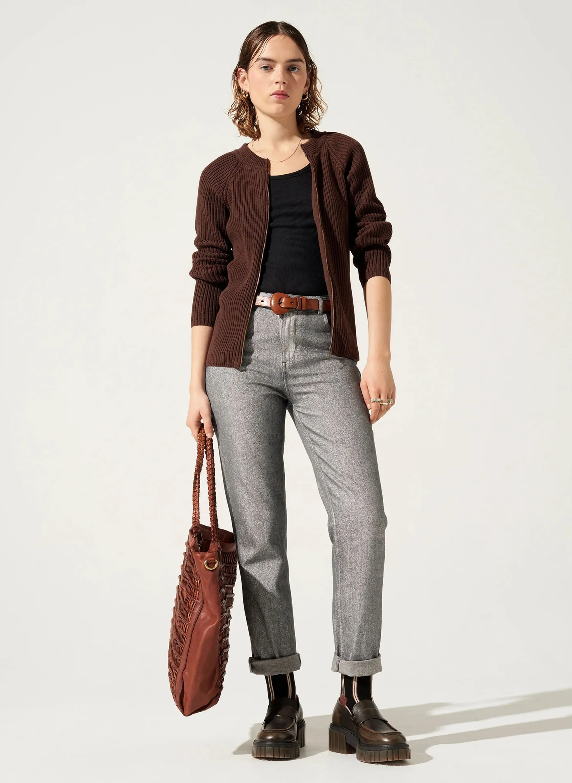  ACOTE   SARA - Jeans slim a vita alta in cotone | Grigio