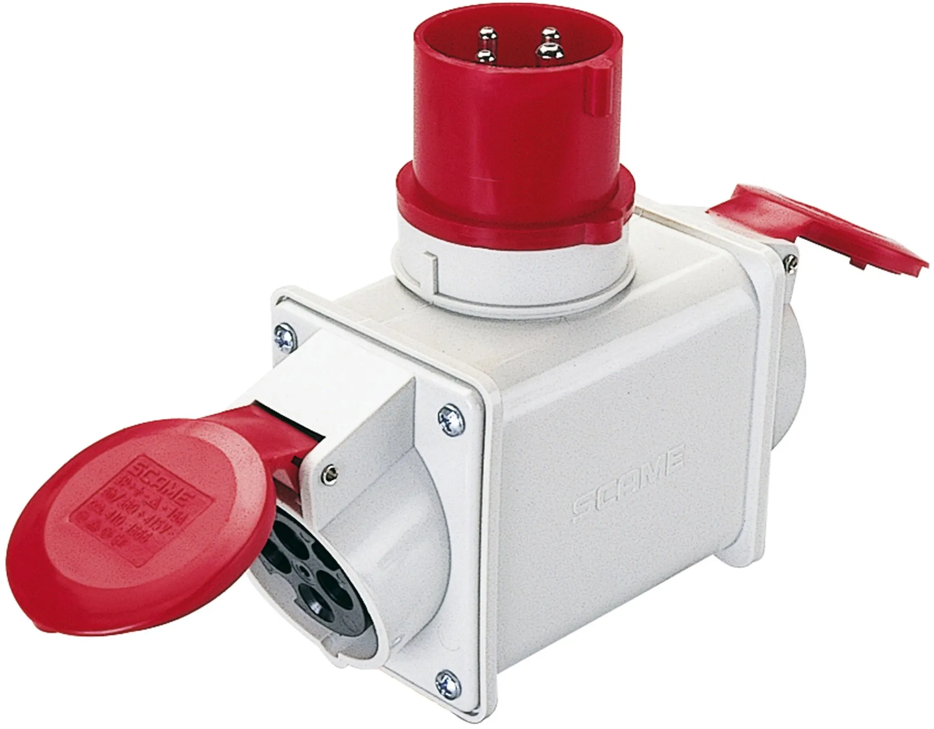 Adattatore industriale doppio spina e 2 prese 16 A 3P+T IP44 rosso