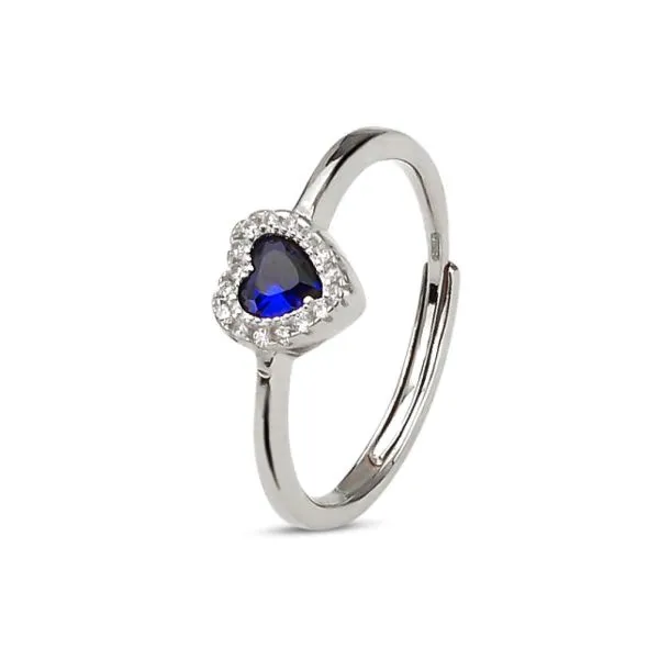 Anello con zircone a cuore blu zaffiro e pavè di zirconi    
