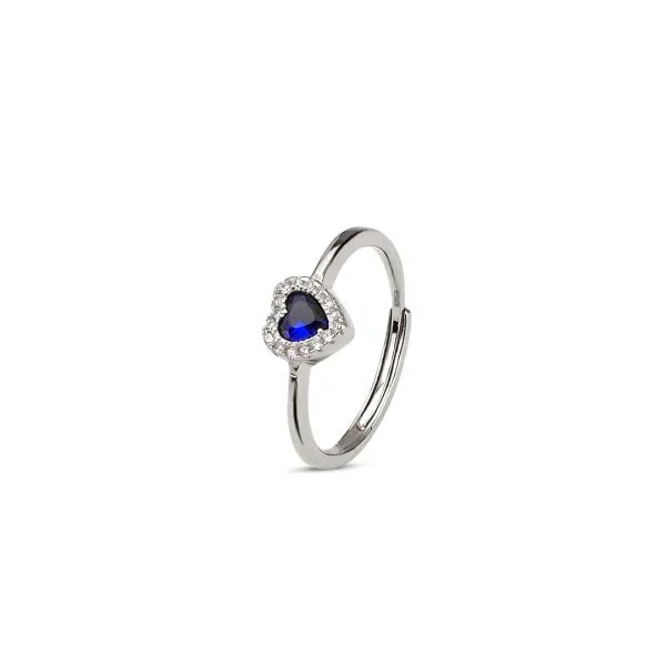 Anello con zircone a cuore blu zaffiro e pavè di zirconi    