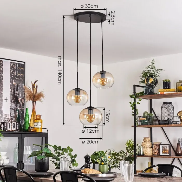 Apedo Lampadario a sospensione - Vetro Ambrato, Chiaro, 3-Luci