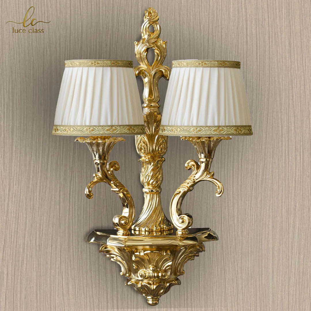 Applique 2 bracci in ottone classica con o senza paralume luce lampada da parete da muro