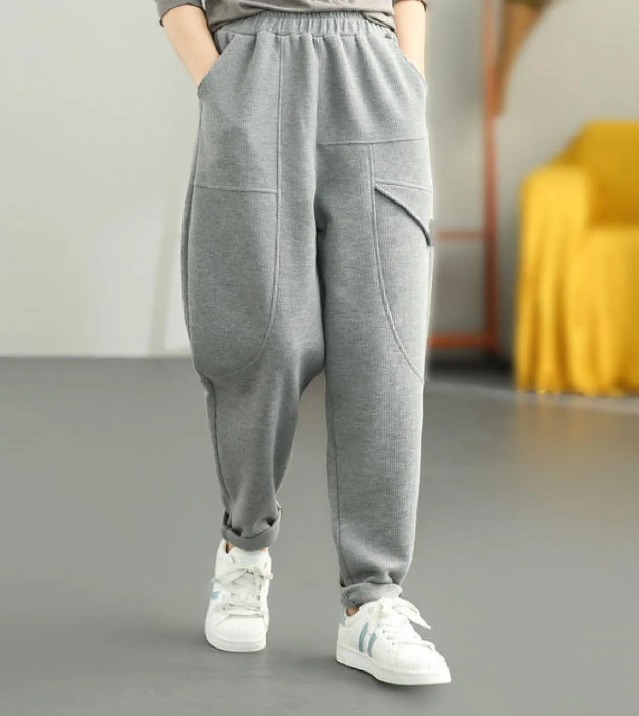 Autunno New Arts Style Donna Elastico in vita Pantaloni larghi Femme Pantaloni Tutti abbinati Pantaloni Harem in cotone casual T