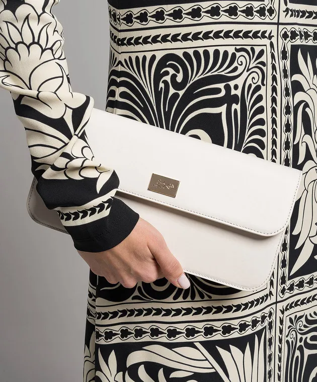 Babe Pay Pls Borsa baguette in pelle bianca con logo in metallo MODELLO1
