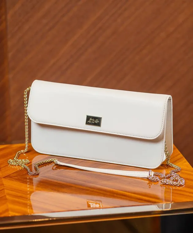 Babe Pay Pls Borsa baguette in pelle bianca con logo in metallo MODELLO1
