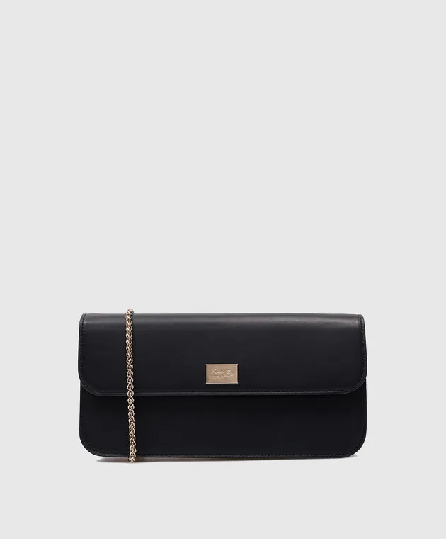 Babe Pay Pls Borsa baguette in pelle nera con logo in metallo MODELLO1
