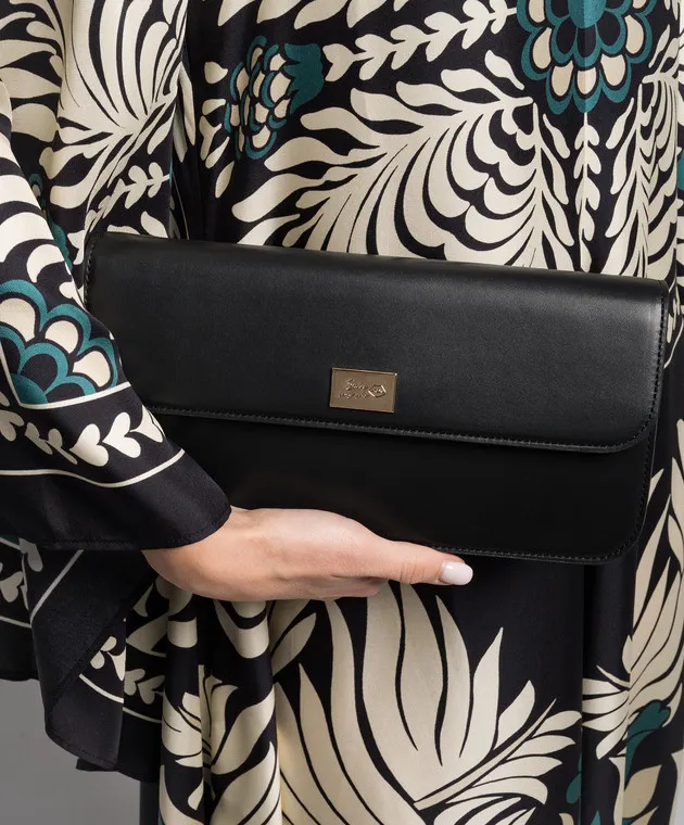 Babe Pay Pls Borsa baguette in pelle nera con logo in metallo MODELLO1