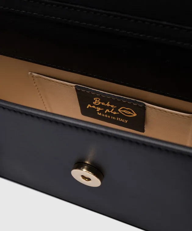 Babe Pay Pls Borsa baguette in pelle nera con logo in metallo MODELLO1