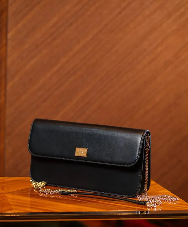Babe Pay Pls Borsa baguette in pelle nera con logo in metallo MODELLO1