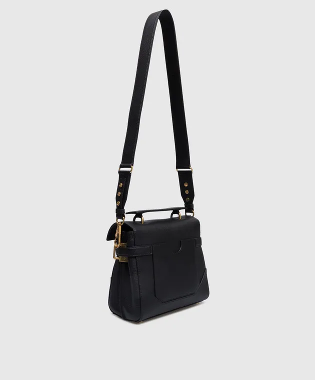 Balmain Borsa a tracolla con logo B-Buzz in pelle nera DN0DB526LPOS