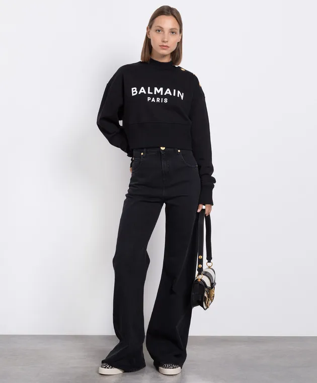 Balmain Felpa nera con logo BF1JO040BB02