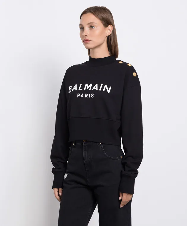 Balmain Felpa nera con logo BF1JO040BB02