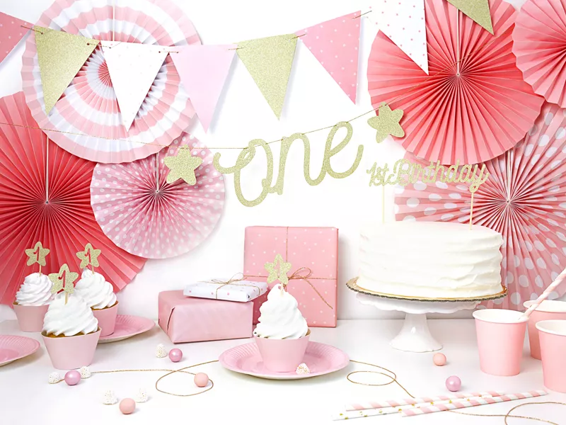 Bandierine fai-da-te oro e rosa 1,3 m