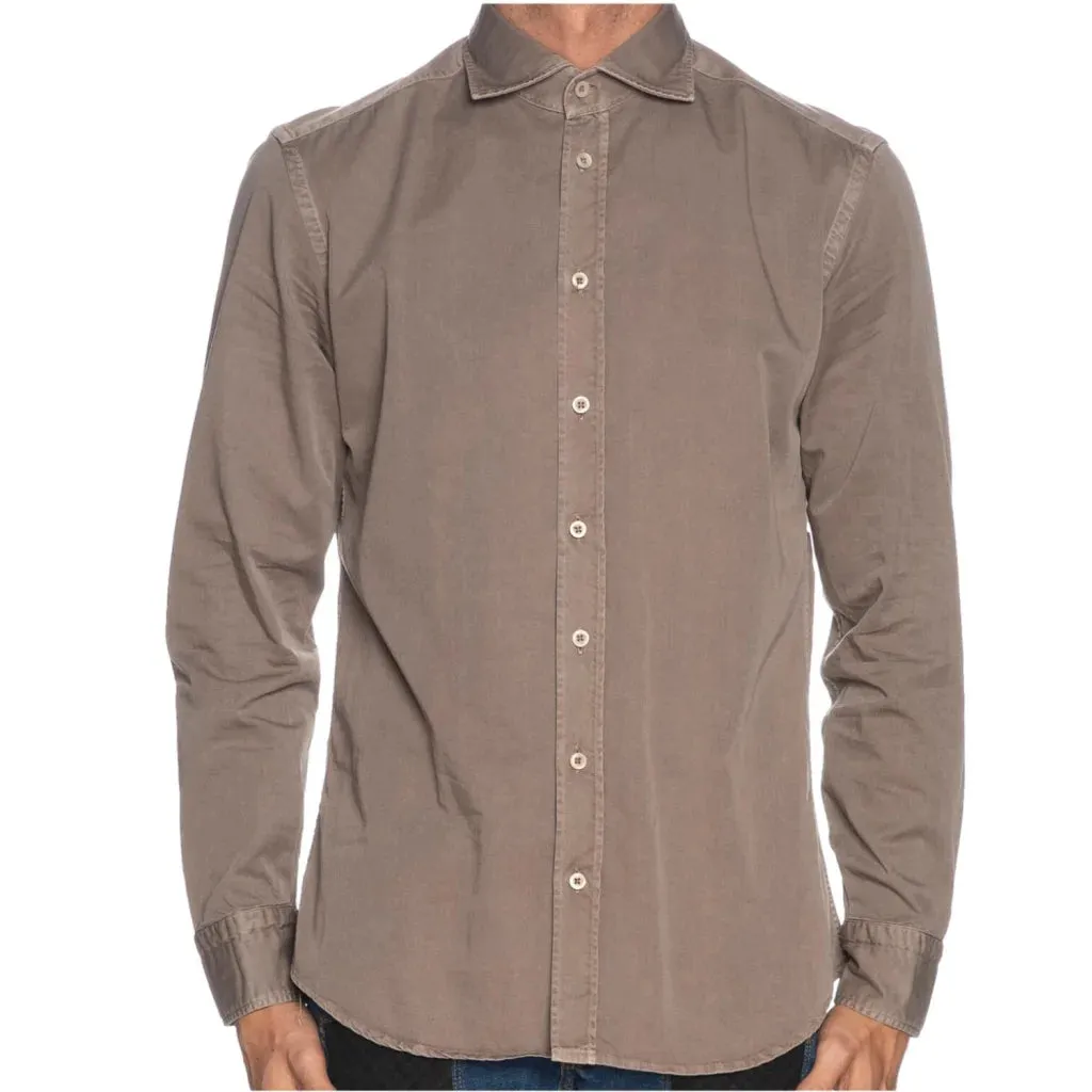 BASTONCINO Camicia Bastoncino Simo 1379 noce in twill a manica lunga con collo semi francese