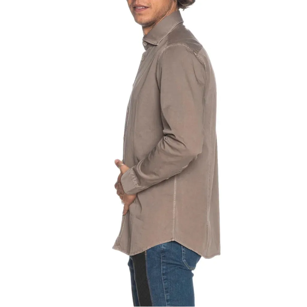 BASTONCINO Camicia Bastoncino Simo 1379 noce in twill a manica lunga con collo semi francese