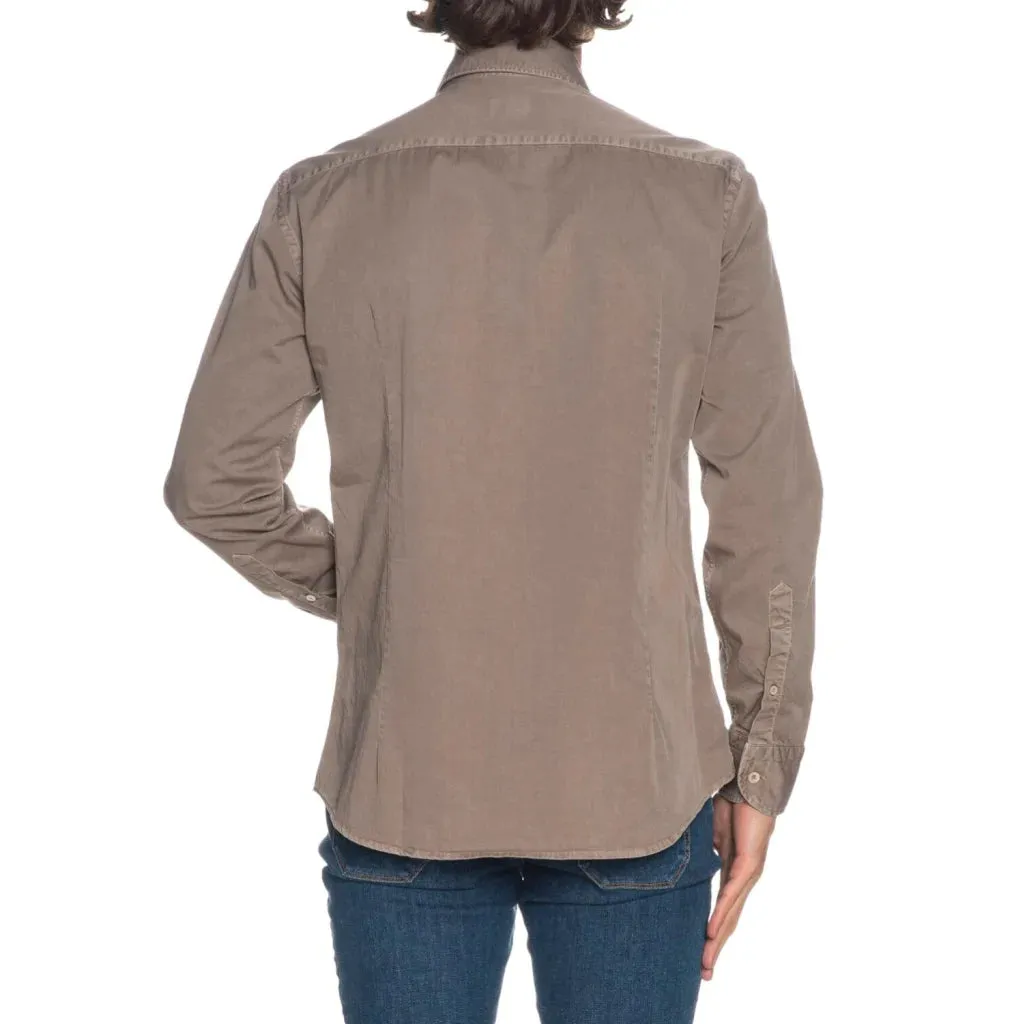 BASTONCINO Camicia Bastoncino Simo 1379 noce in twill a manica lunga con collo semi francese