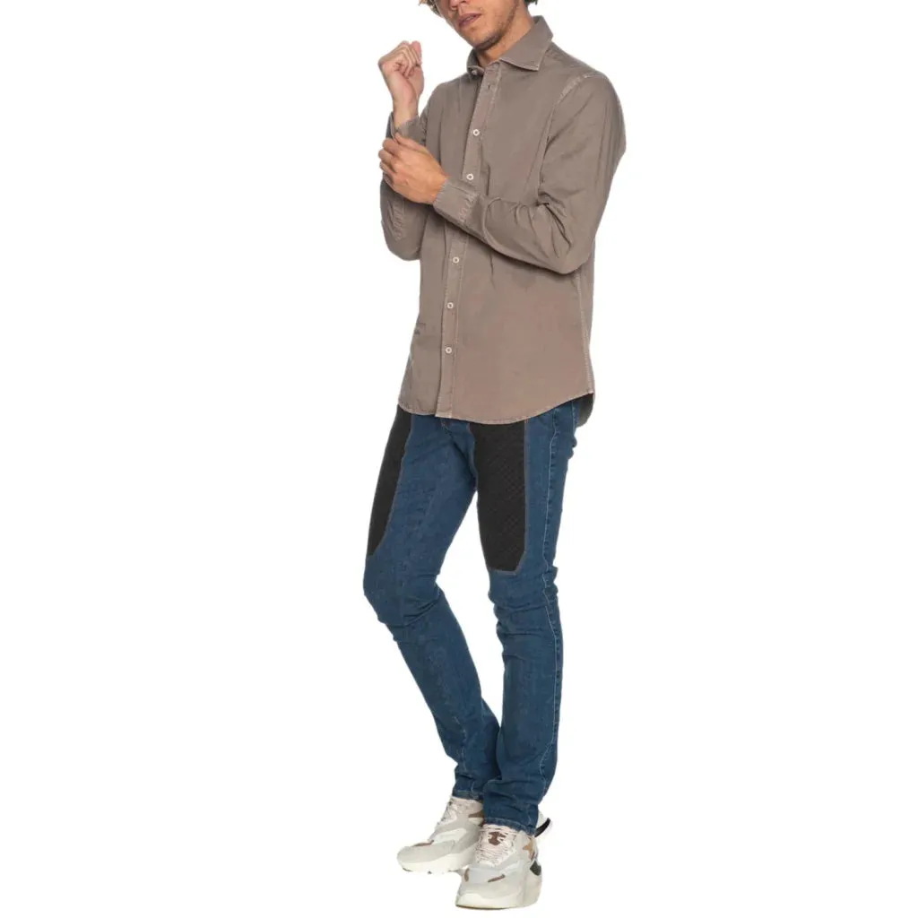BASTONCINO Camicia Bastoncino Simo 1379 noce in twill a manica lunga con collo semi francese
