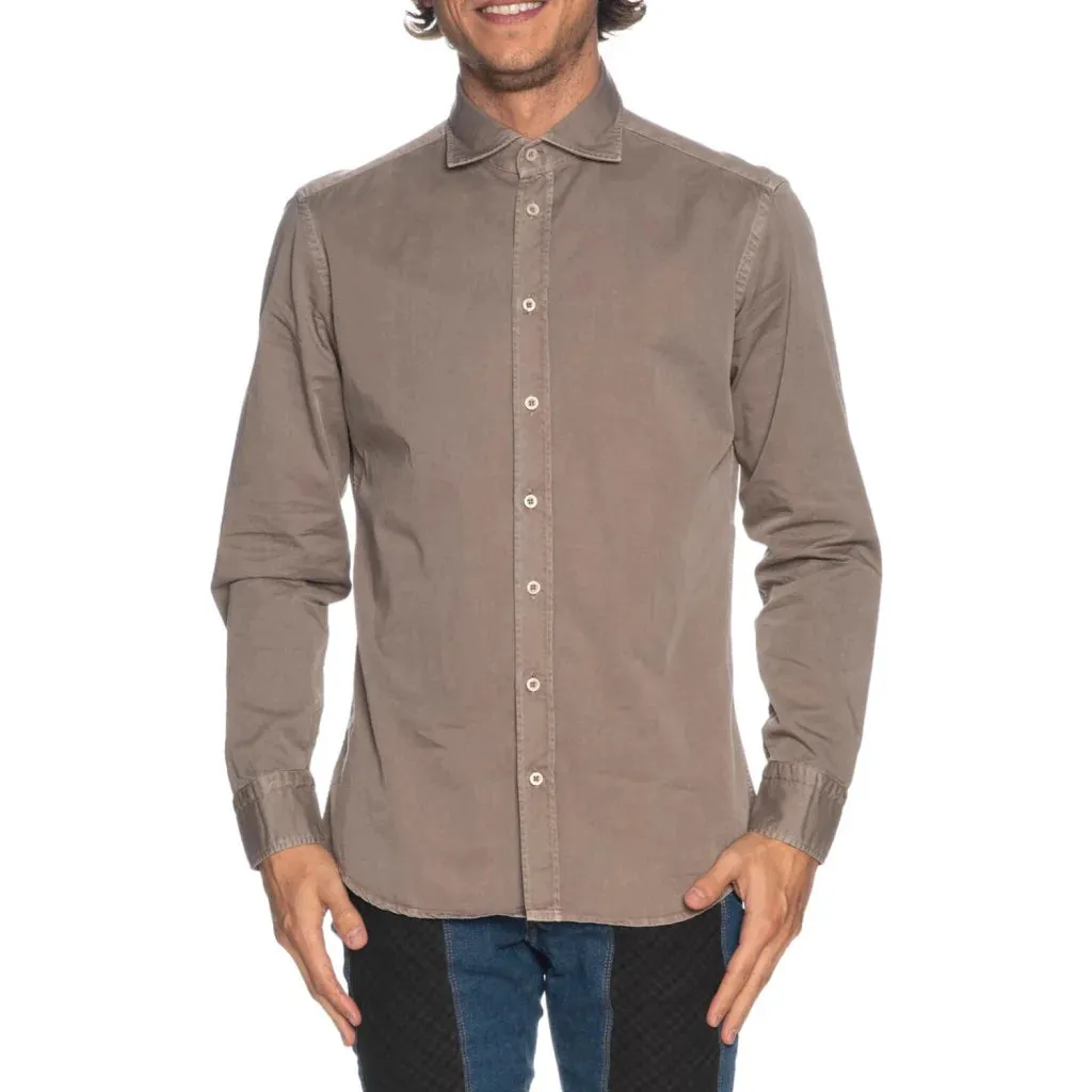 BASTONCINO Camicia Bastoncino Simo 1379 noce in twill a manica lunga con collo semi francese