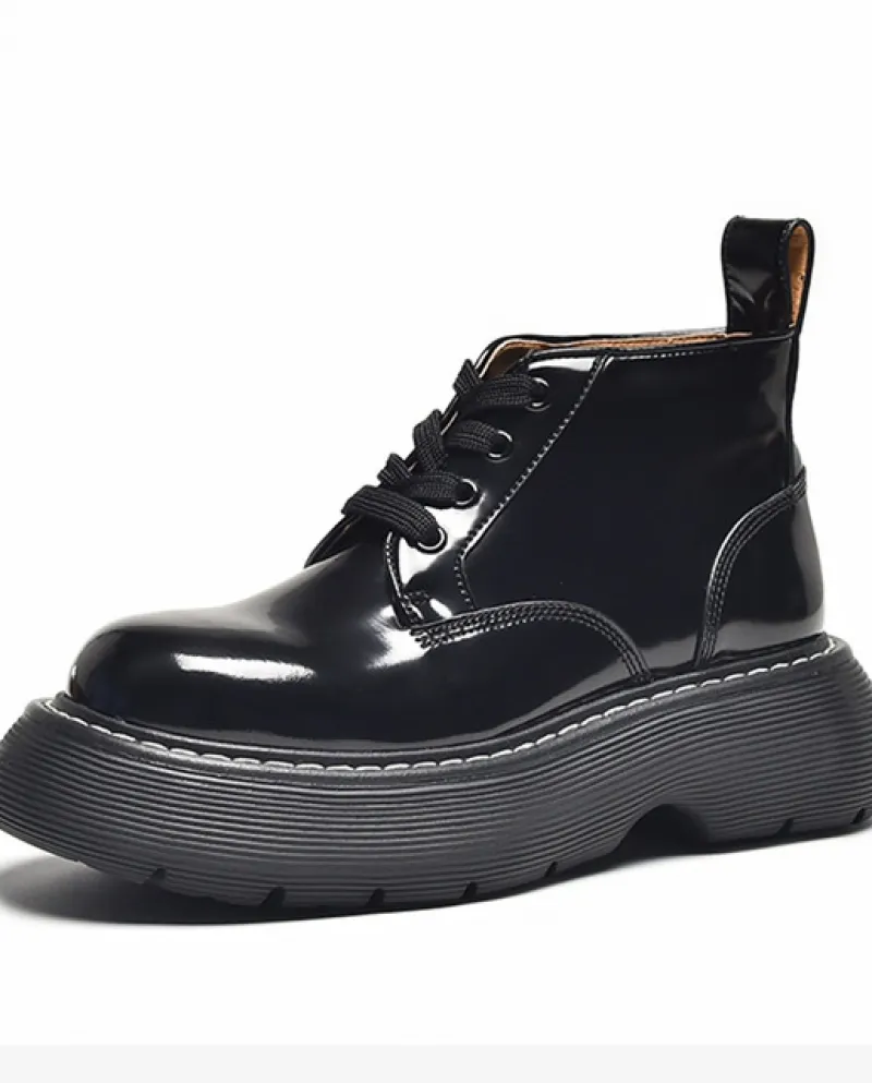 Beautoday Stivali Grossi Caviglia Donne Pelle Sintetica Punta Rotonda Chiusura Con Lacci Contorno Cucito Scarpe Da Donna Fatte A