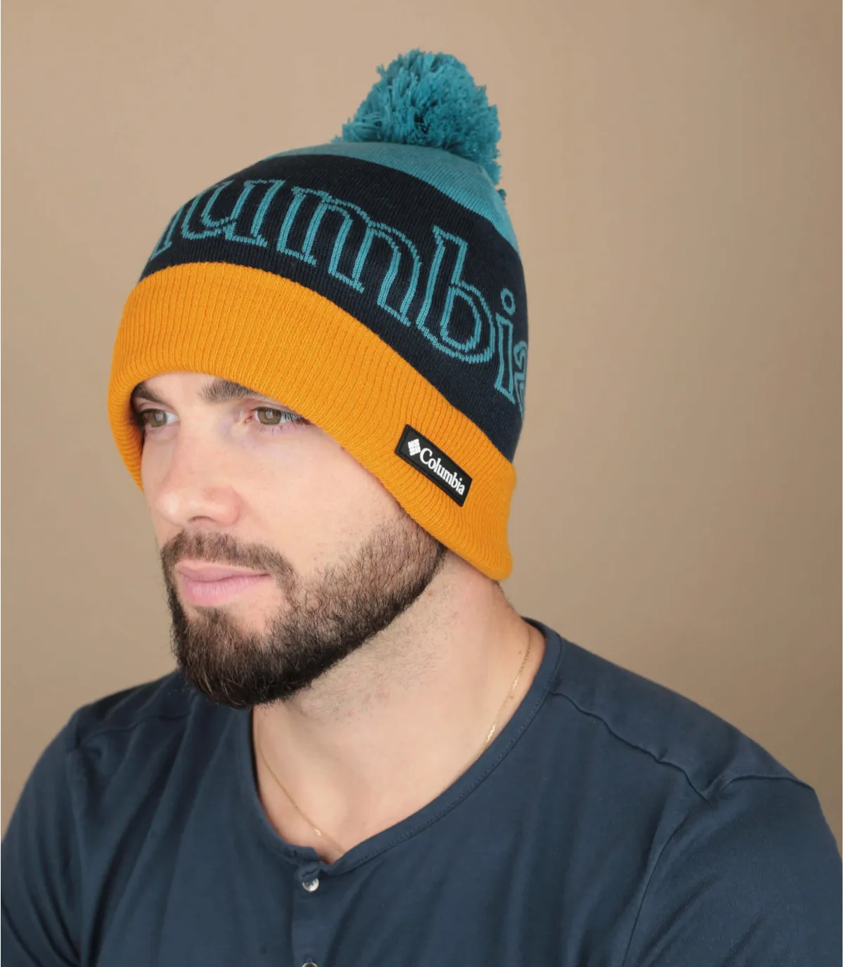 Berretto con pompon blu e giallo  Polar Powder II Beanie shasta     