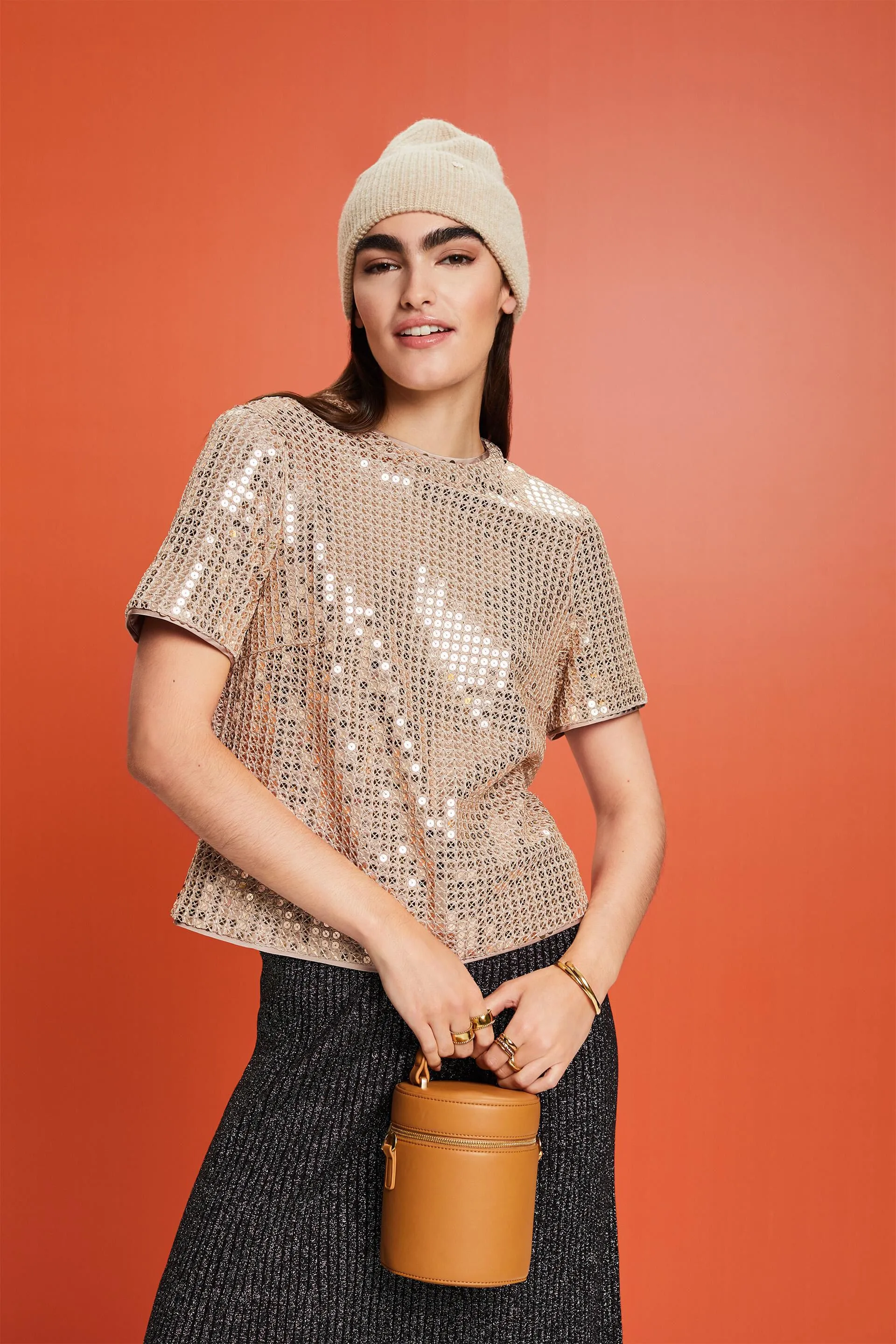 Blusa a maniche corte con paillettes
