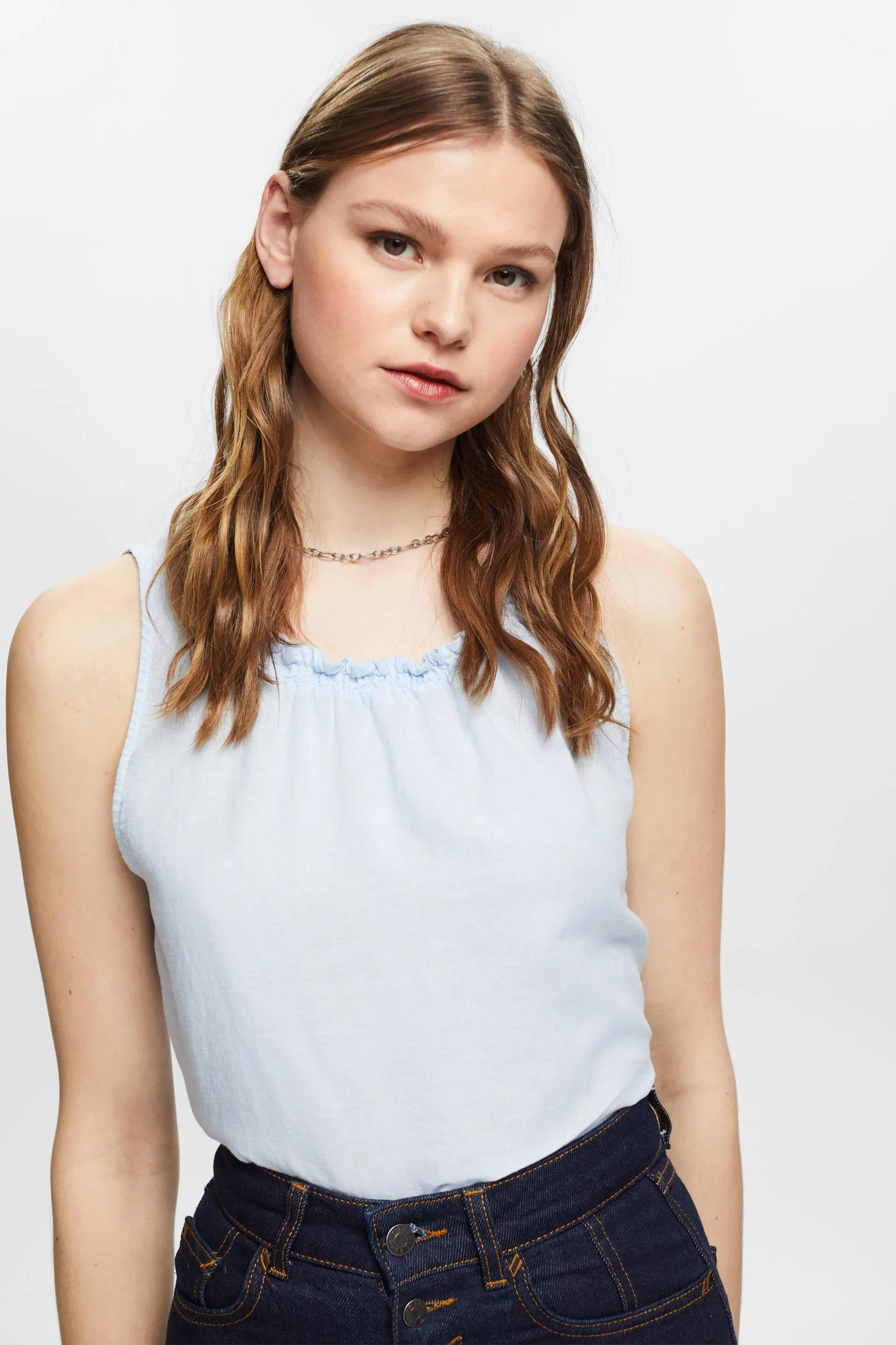 Blusa senza maniche in misto lino