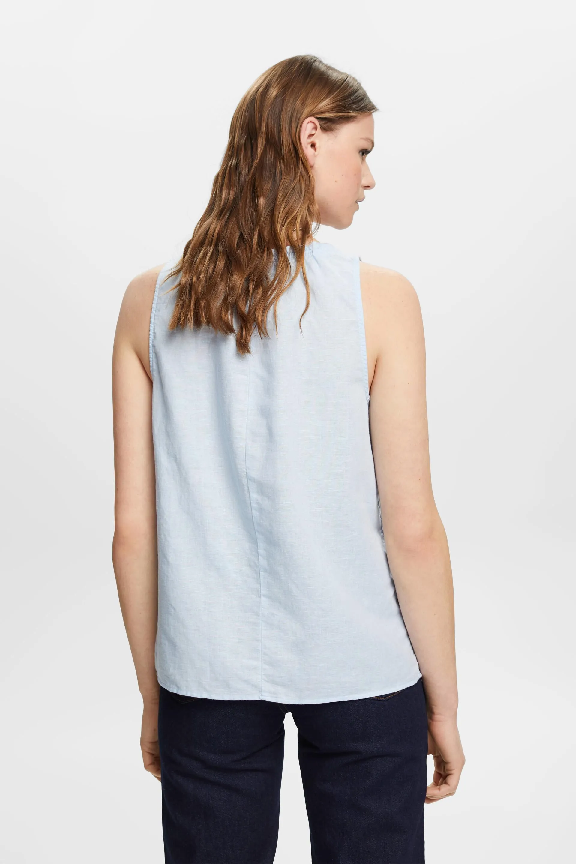 Blusa senza maniche in misto lino
