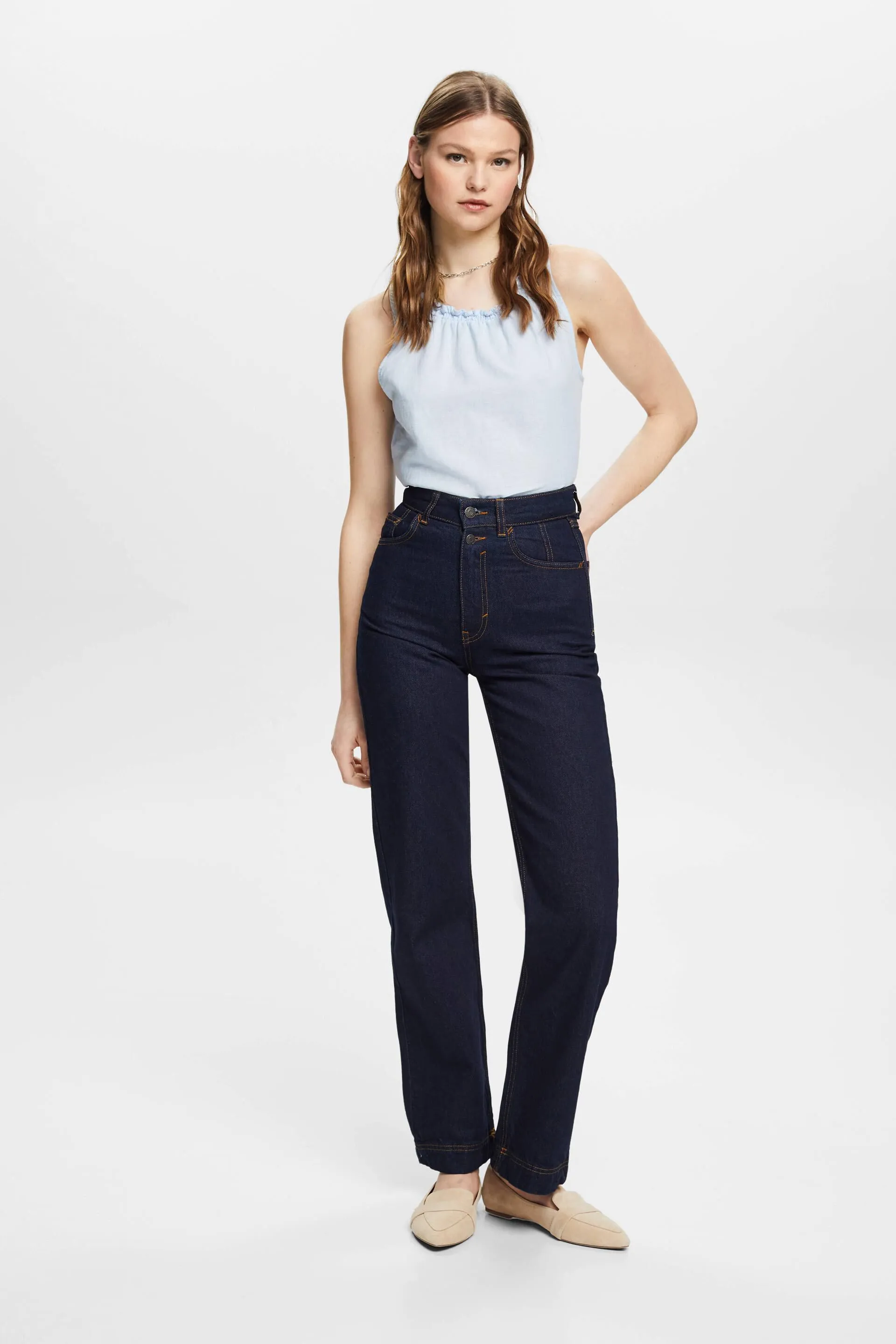 Blusa senza maniche in misto lino