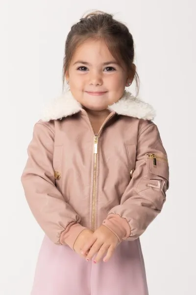 Bomber in ecopelle con colletto pelliccia ROSA NUDO