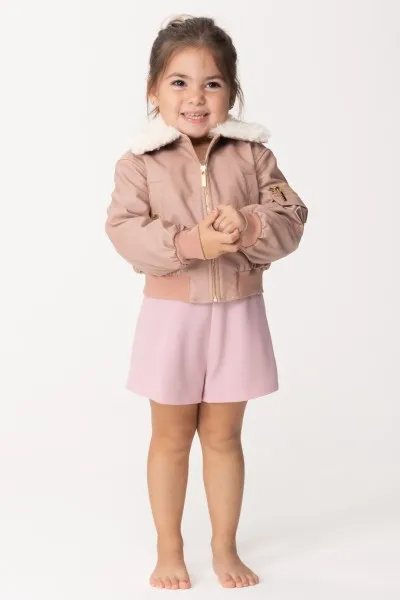 Bomber in ecopelle con colletto pelliccia ROSA NUDO